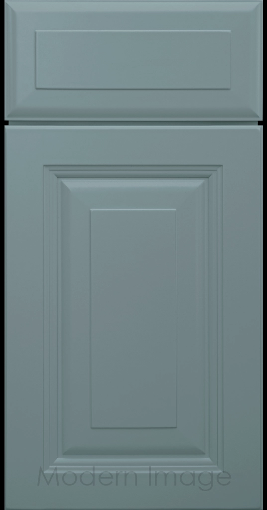 Durango raised panel cabinet door in a Sage color featuring a stepped molded frame.